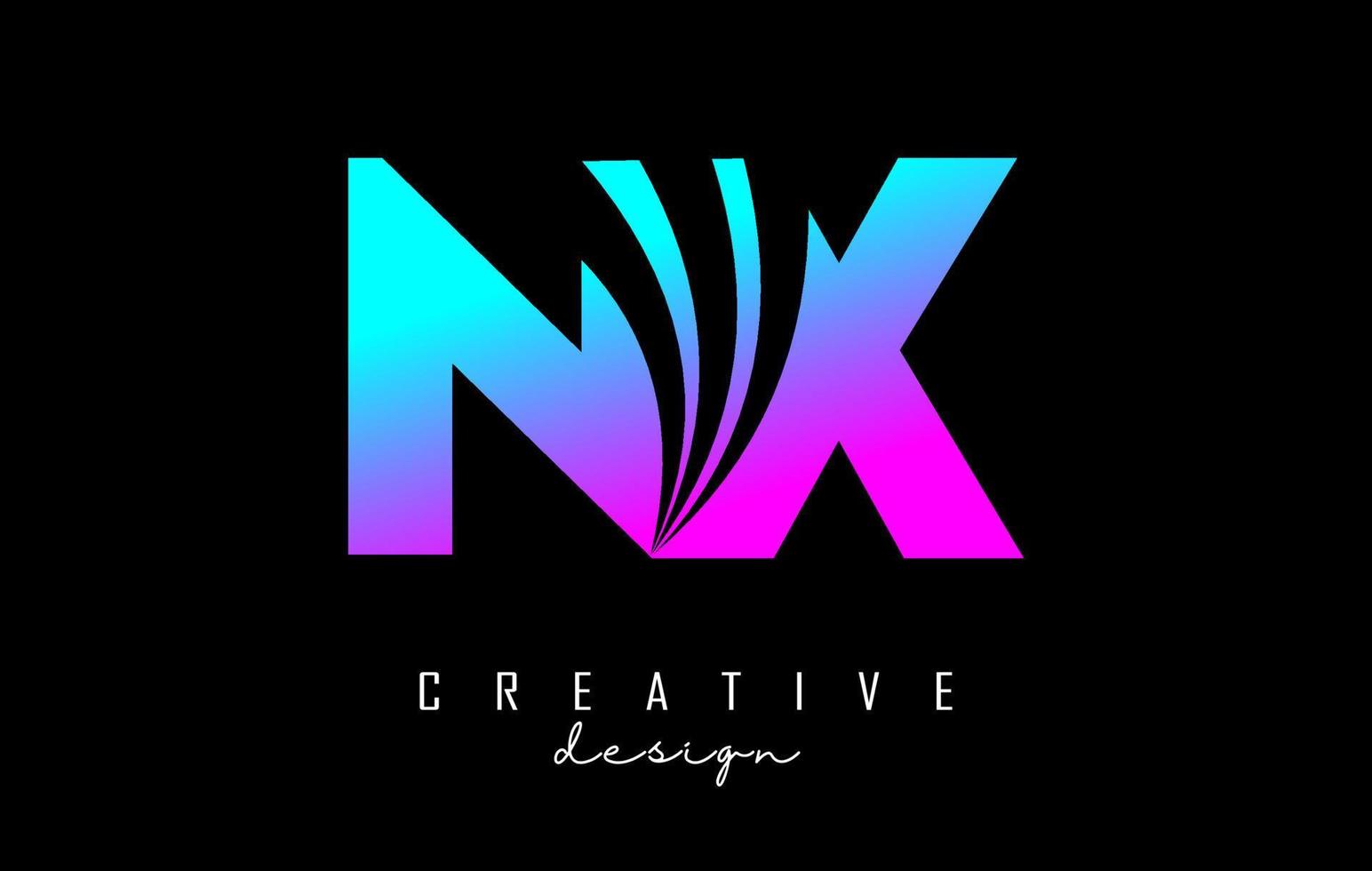 Creative colorful letters NX n x logo with leading lines and road concept design. Letters with geometric design. vector