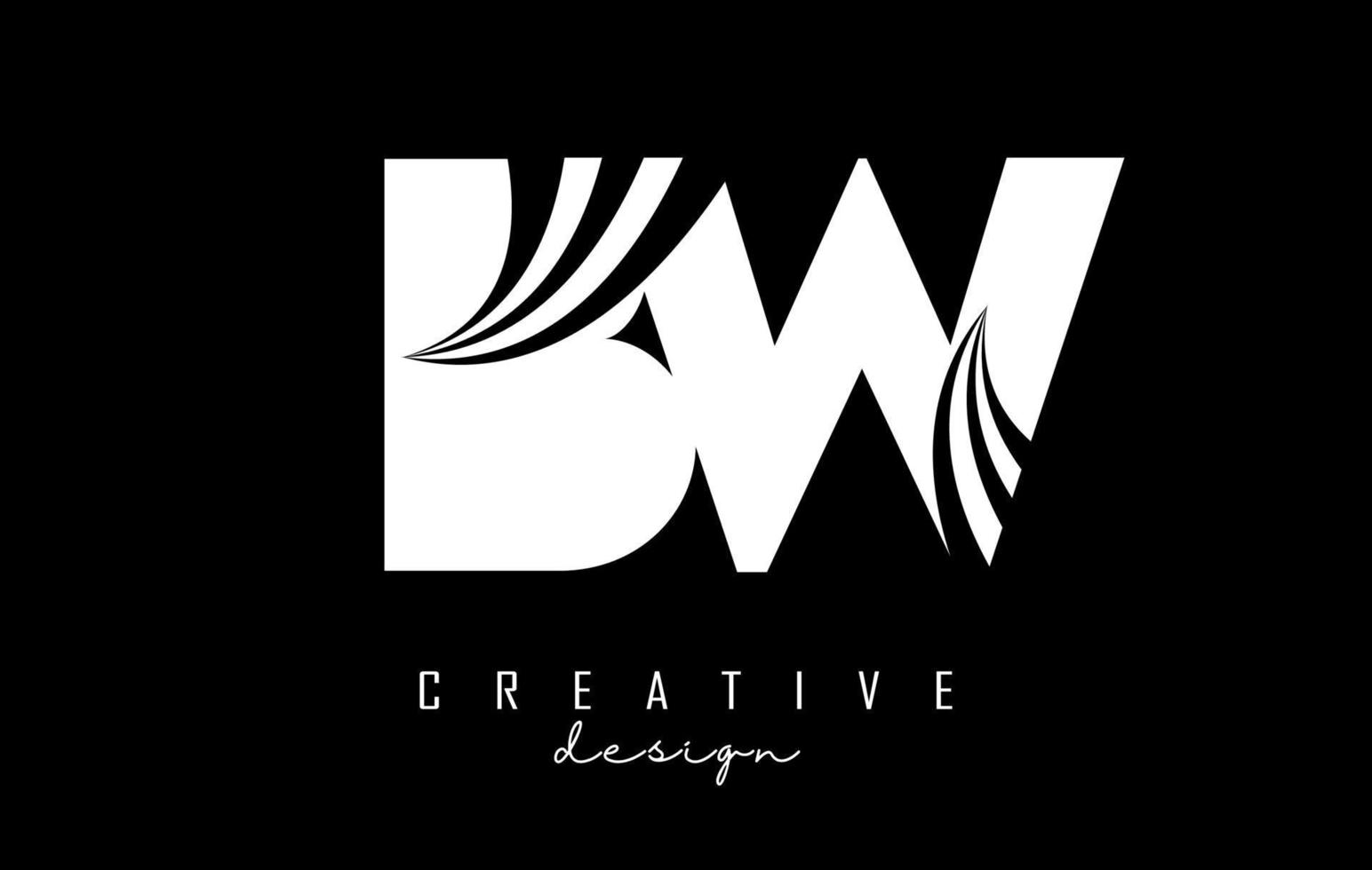 White letters BW b w logo with leading lines and road concept design. Letters with geometric design. vector