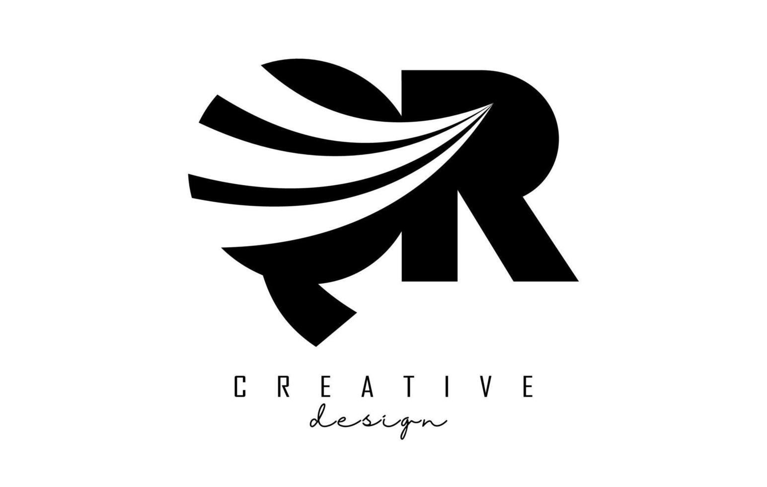 Creative black letters QR q r logo with leading lines and road concept design. Letters with geometric design. vector