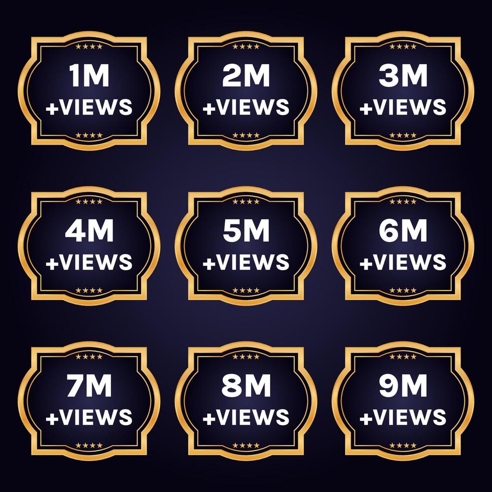 1 million to 9 million plus views celebration background design set vector, 1m plus views thank you vector