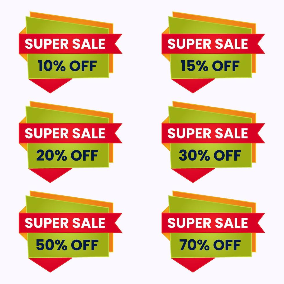 super sale sticker and sale tag badge with different percent discount set. up to 10,15,20,30,50,70 percent off vector