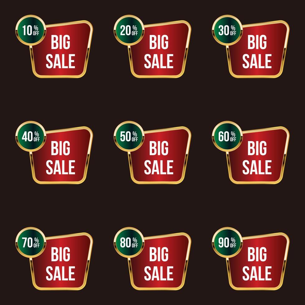 different percent discount big sale tags set vector badges up to 10,15,20,40,50,60,70,80 percent off offer banner