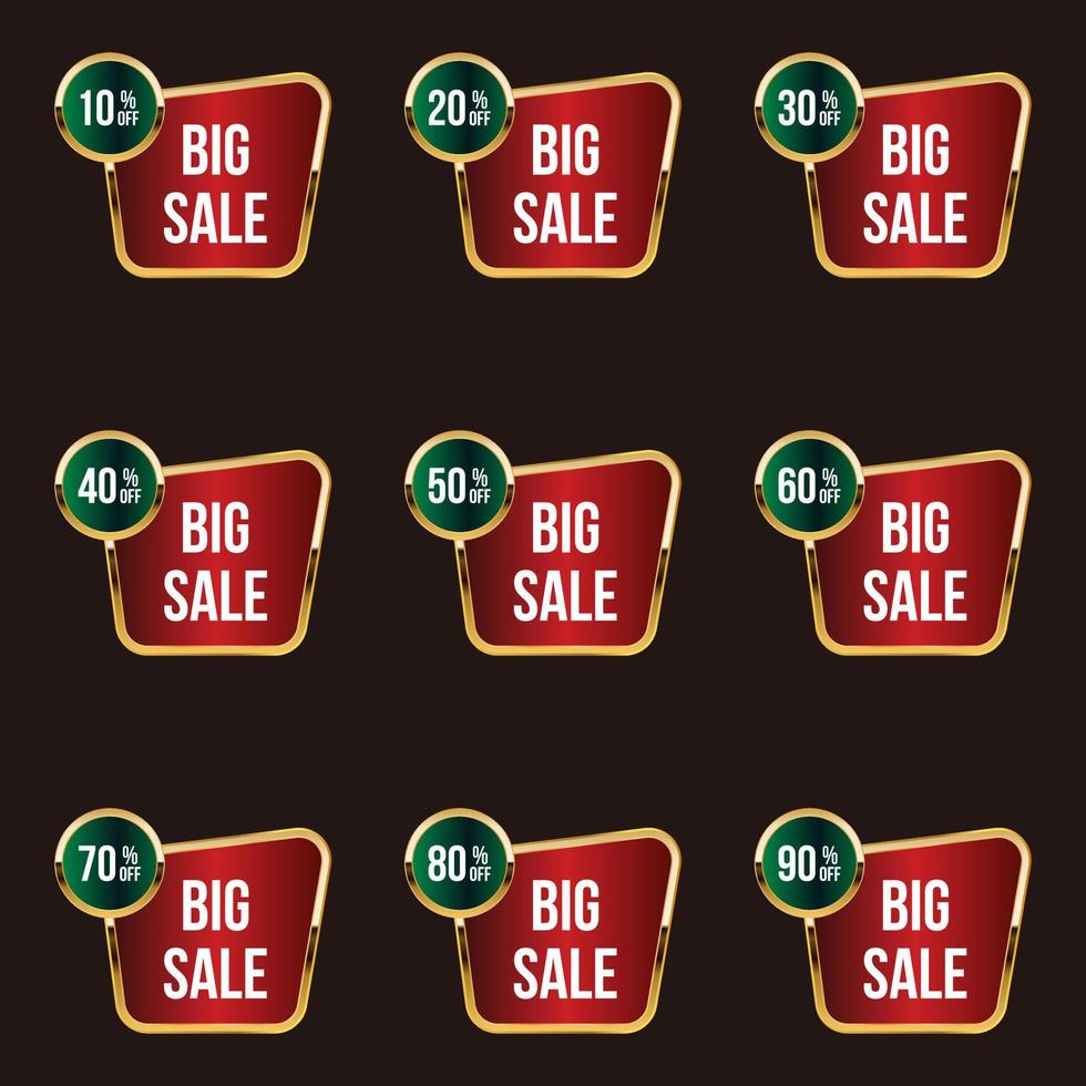 different percent discount big sale tags set vector badges up to 10,15,20,40,50,60,70,80 percent off offer banner