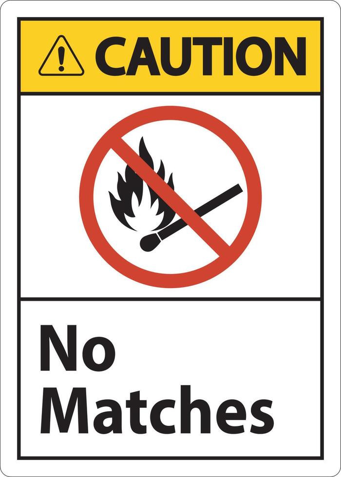 Caution No Fire, No Matches or Open Flame Sign vector