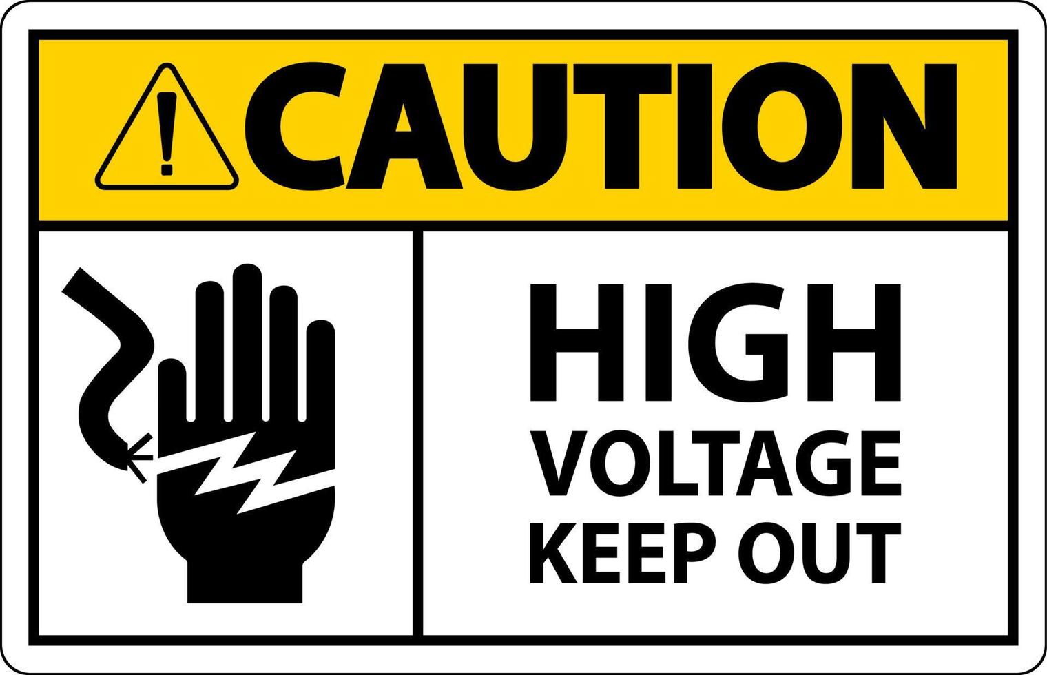 Precaución alto voltaje mantener fuera signo sobre fondo blanco. vector