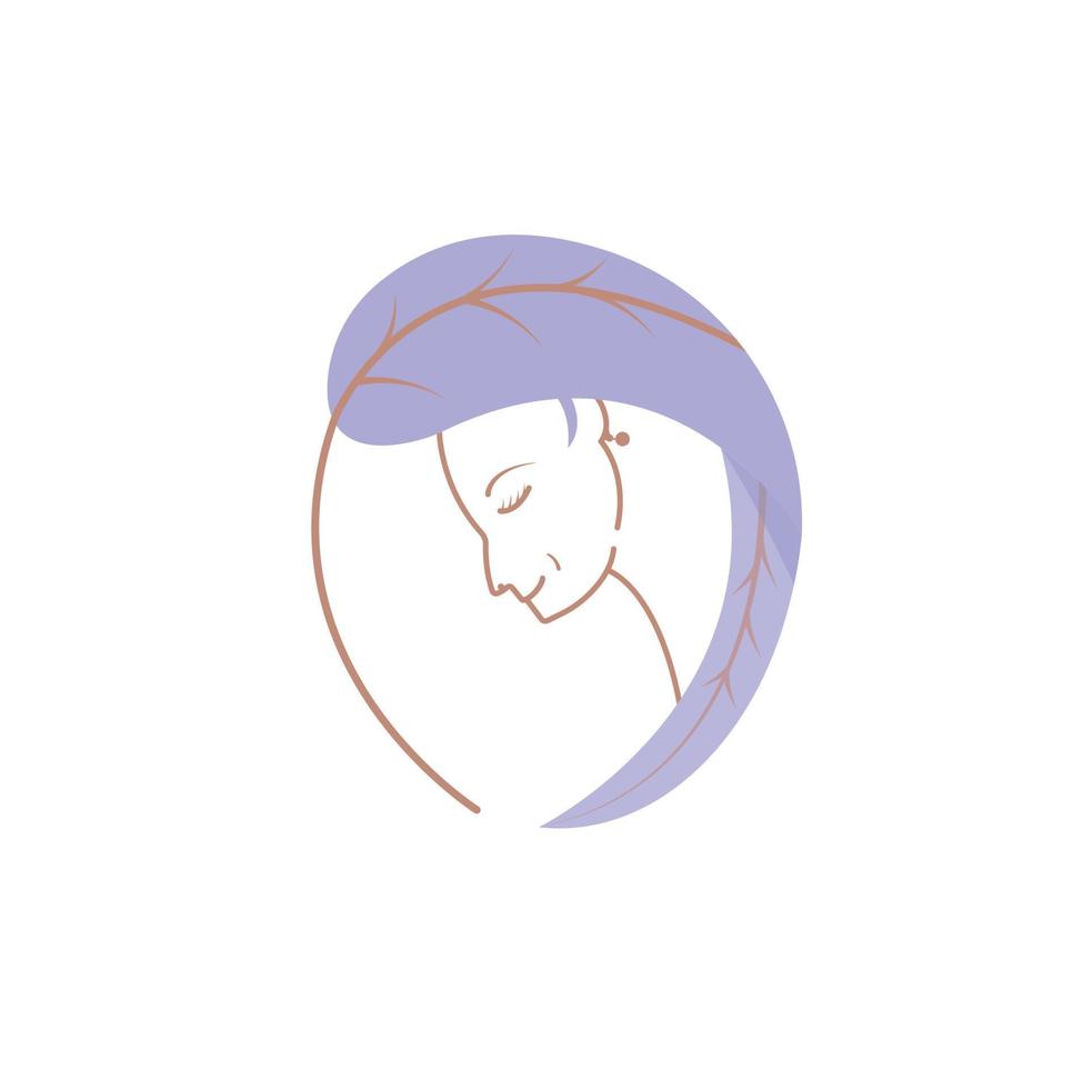 Woman face with hair from leaf silhouette vector