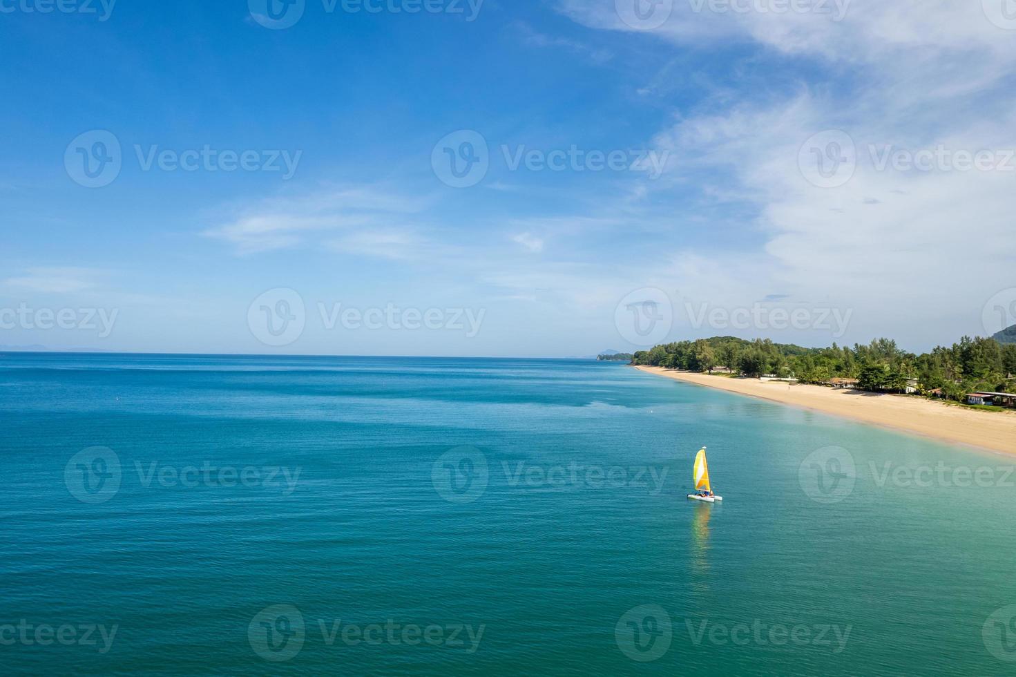 Aerial view of ocean, sky and beach at Long beach, Lanta island, Krabi, Thailand photo