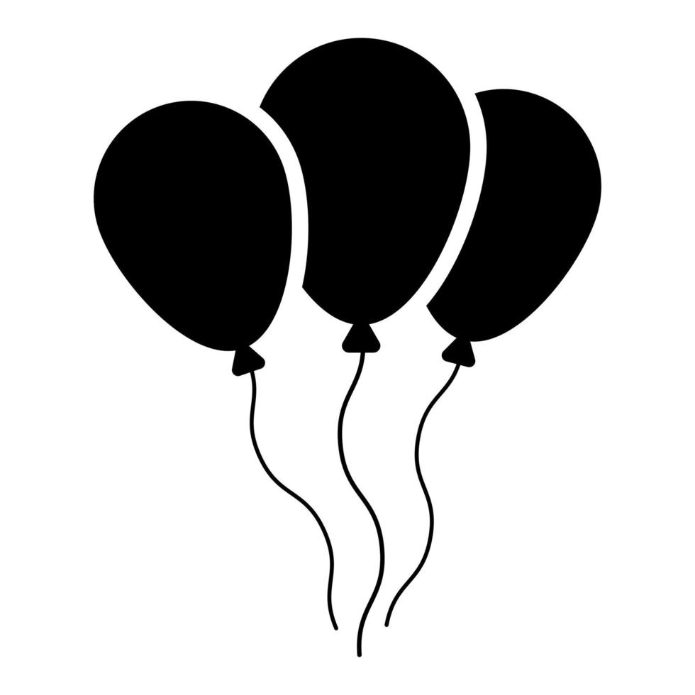 Balloons black vector icon isolated on white background