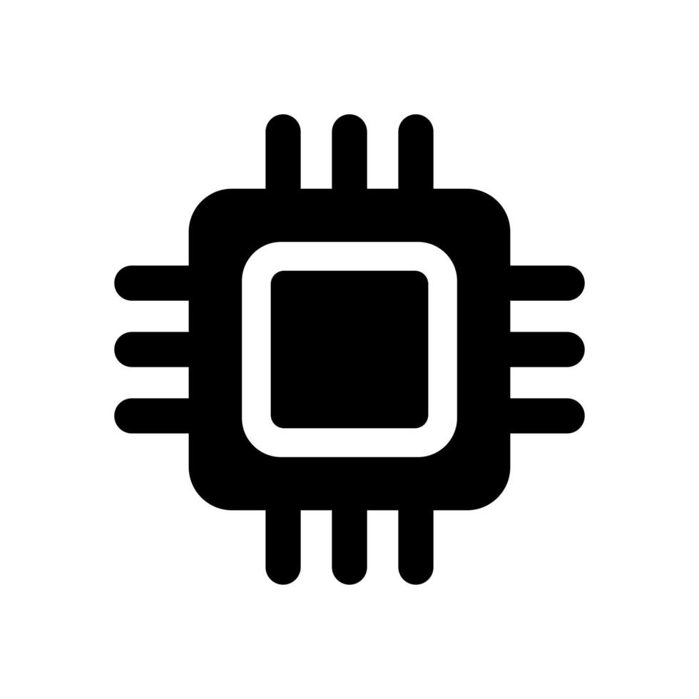 Computer chip black vector icon isolated on white background