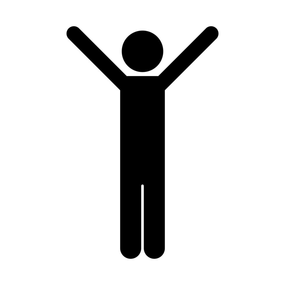 Man hands up black vector icon isolated on white background