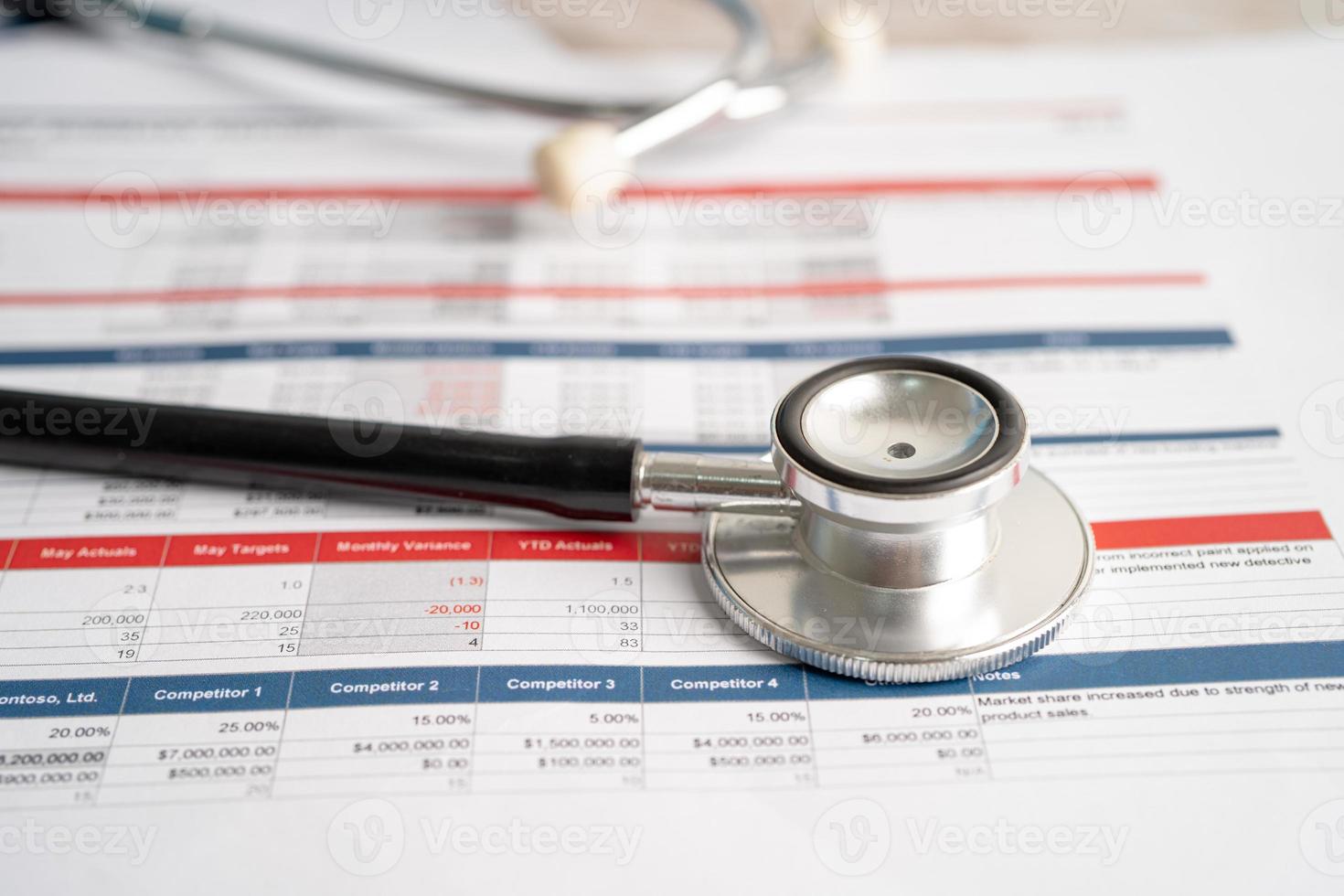 Stethoscope on spreadsheet paper, Finance, Account, Statistics, Investment, Analytic research data economy spreadsheet and Business company concept. photo