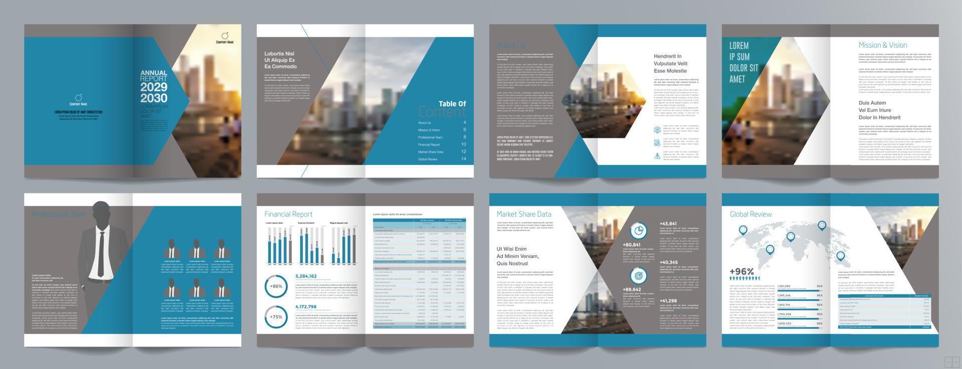 Corporate business presentation guide brochure template, Annual report, 16 page minimalist flat geometric business brochure design template, A4 size. vector