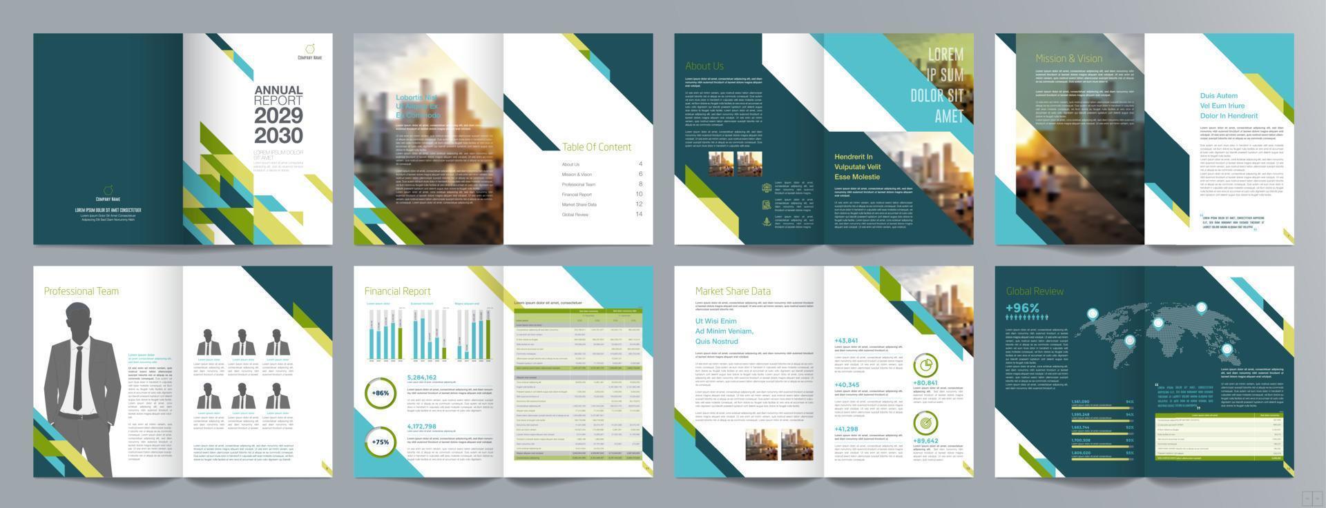 Corporate business presentation guide brochure template, Annual report, 16 page minimalist flat geometric business brochure design template, A4 size. vector