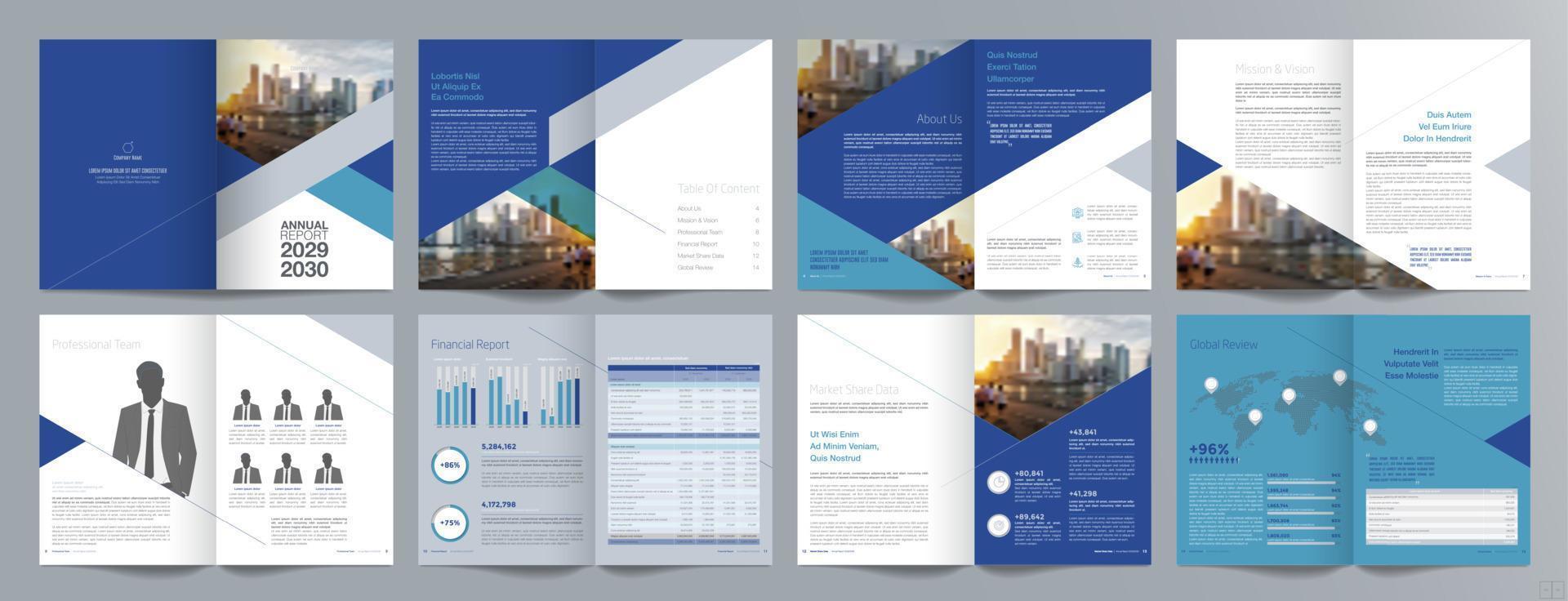 Corporate business presentation guide brochure template, Annual report, 16 page minimalist flat geometric business brochure design template, A4 size. vector