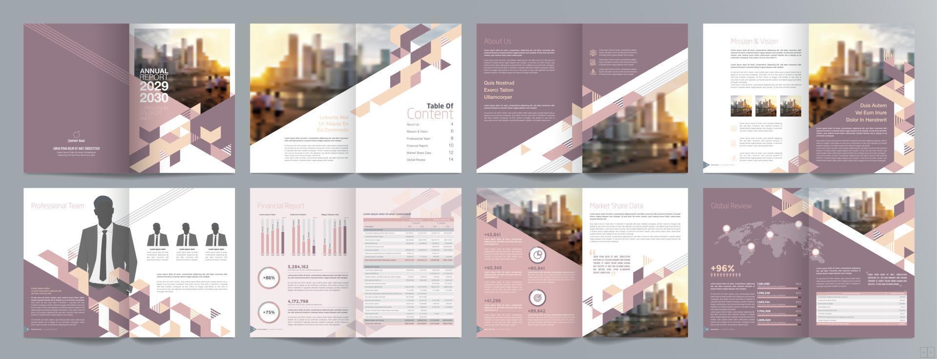 plantilla de folleto de guía de presentación de negocios corporativos, informe anual, plantilla de diseño de folleto de negocios geométrico plano minimalista de 16 páginas, tamaño a4. vector