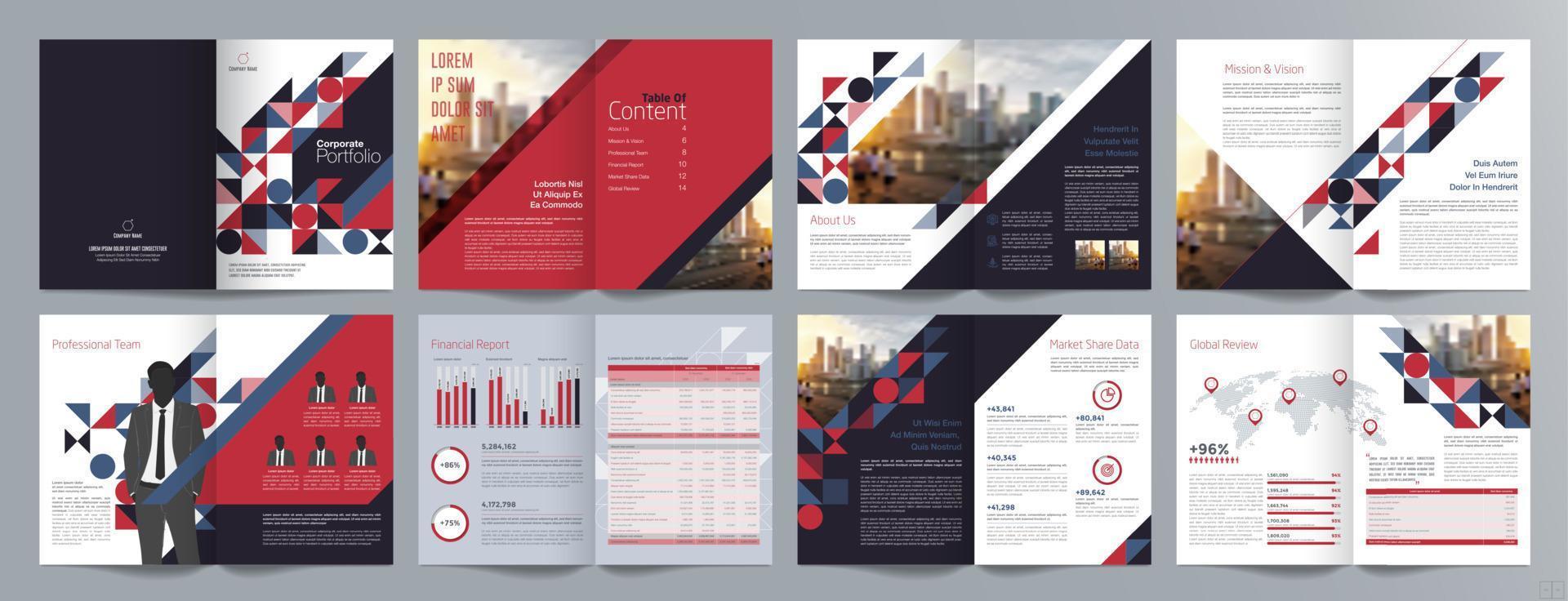 Corporate business presentation guide brochure template, Annual report, 16 page minimalist flat geometric business brochure design template, A4 size. vector