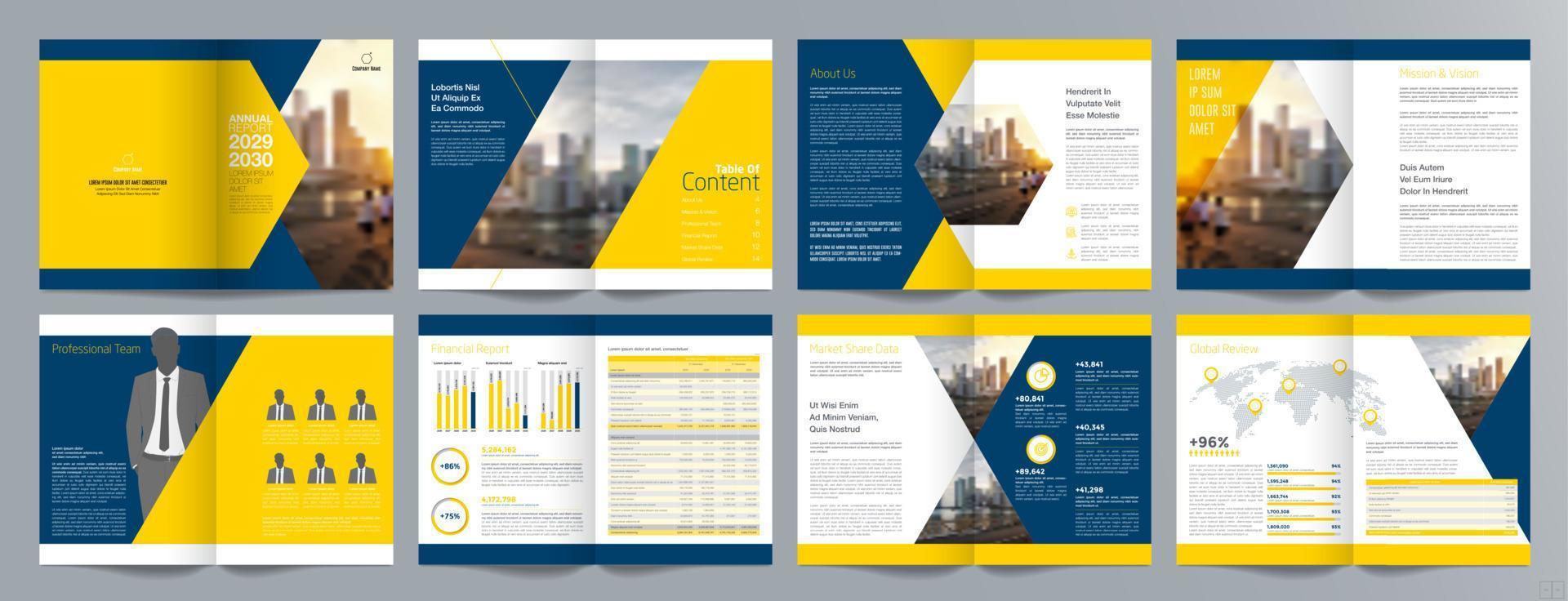 Corporate business presentation guide brochure template, Annual report, 16 page minimalist flat geometric business brochure design template, A4 size. vector