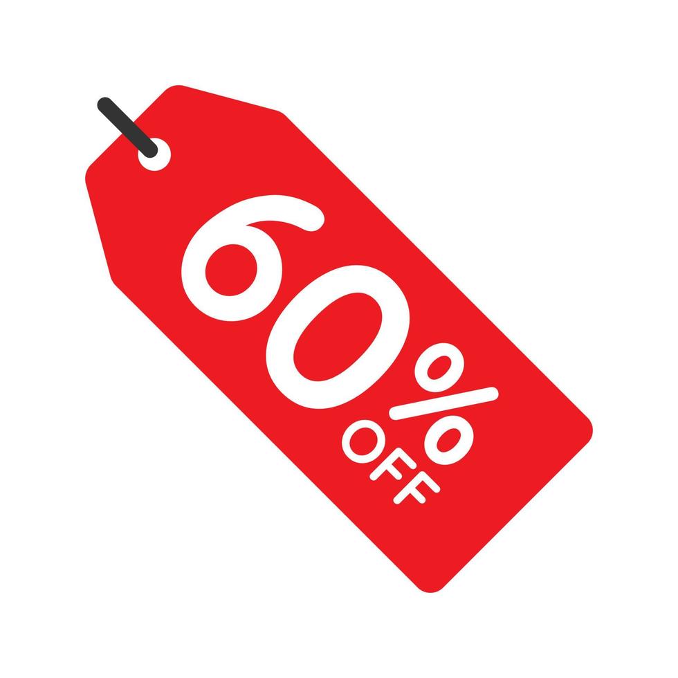 60 percent off tag vector icon isolated on white background