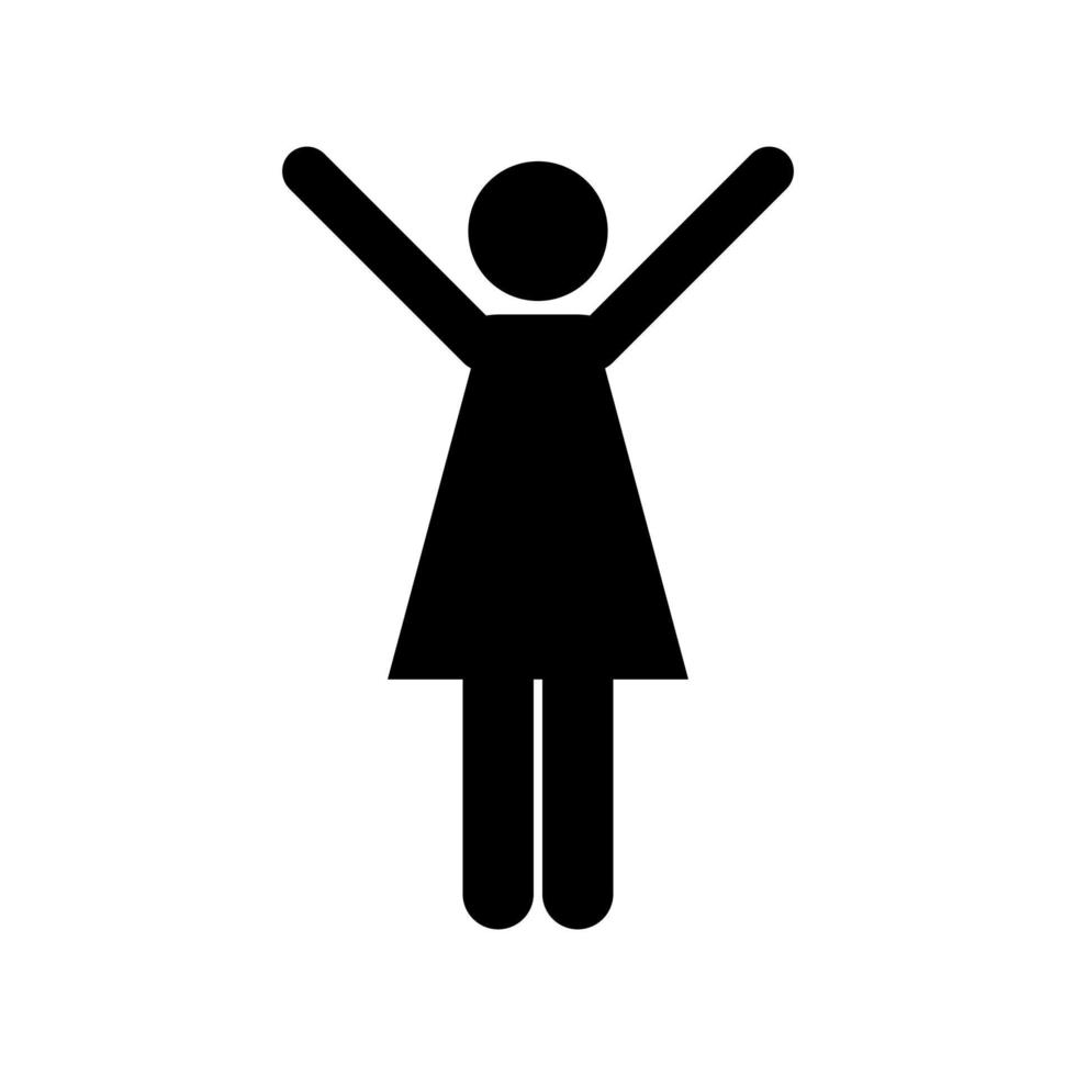 Woman hands up black vector icon isolated on white background