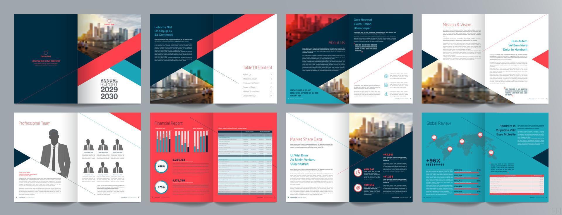 Corporate business presentation guide brochure template, Annual report, 16 page minimalist flat geometric business brochure design template, A4 size. vector