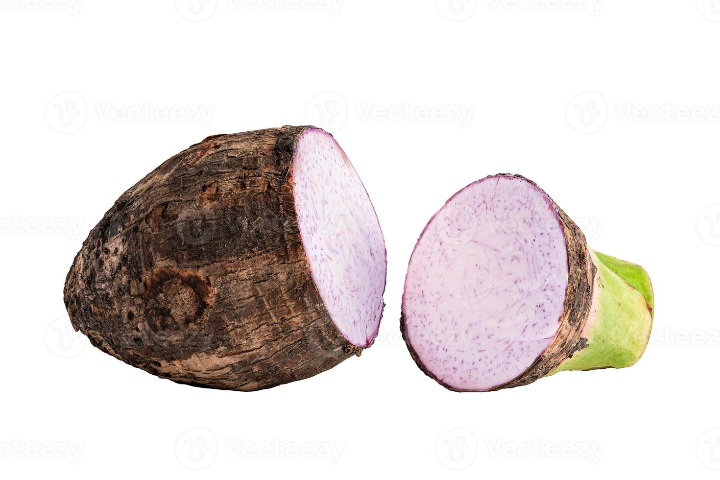Taro root and slice isolated on white background. photo