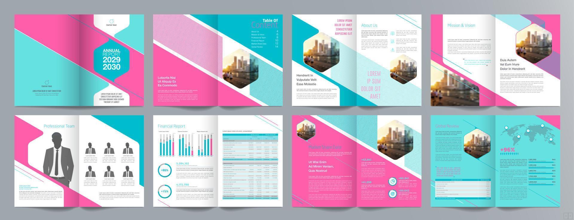 Corporate business presentation guide brochure template, Annual report, 16 page minimalist flat geometric business brochure design template, A4 size. vector