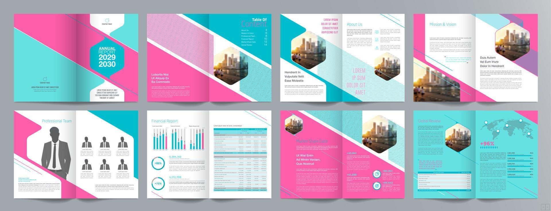 plantilla de folleto de guía de presentación de negocios corporativos, informe anual, plantilla de diseño de folleto de negocios geométrico plano minimalista de 16 páginas, tamaño a4. vector