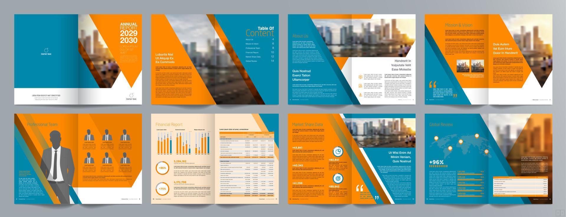 Corporate business presentation guide brochure template, Annual report, 16 page minimalist flat geometric business brochure design template, A4 size. vector