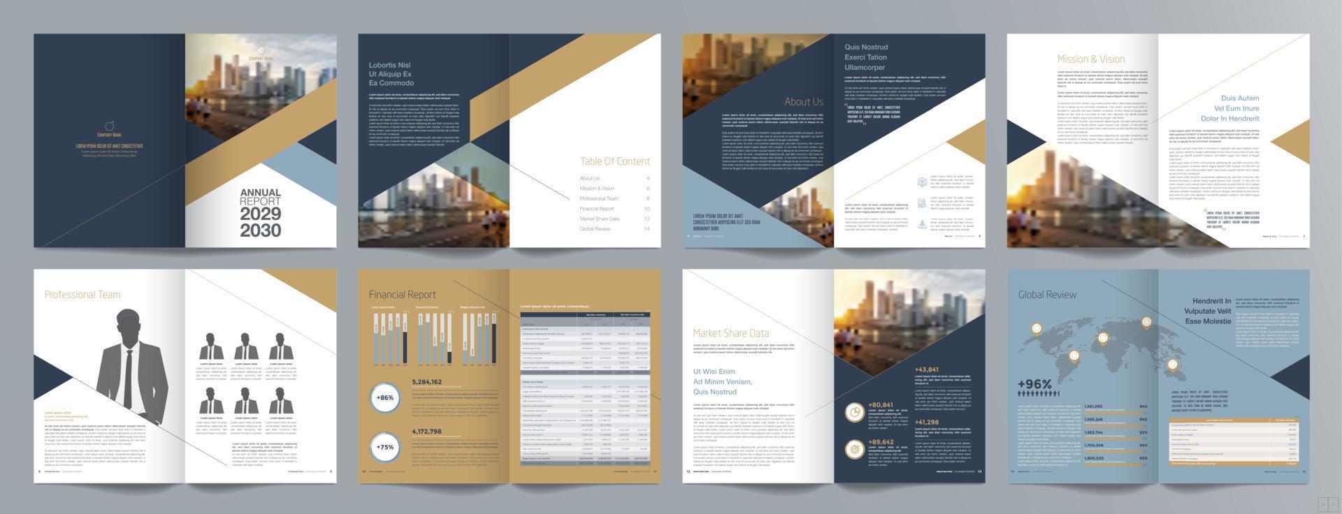 Corporate business presentation guide brochure template, Annual report, 16 page minimalist flat geometric business brochure design template, A4 size. vector