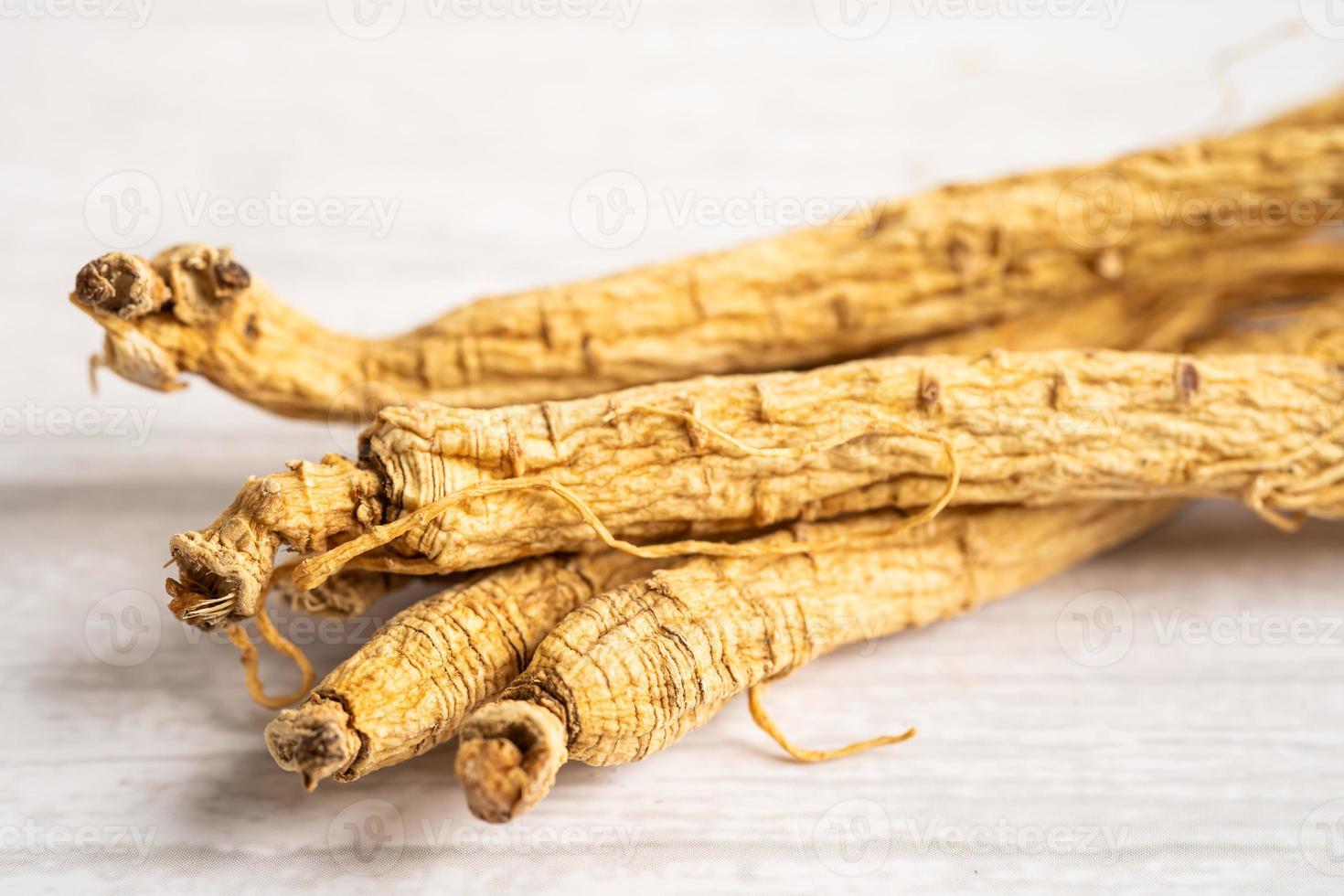 Ginseng, dried vegetable herb. Healthy food famous export food in Korea country. photo