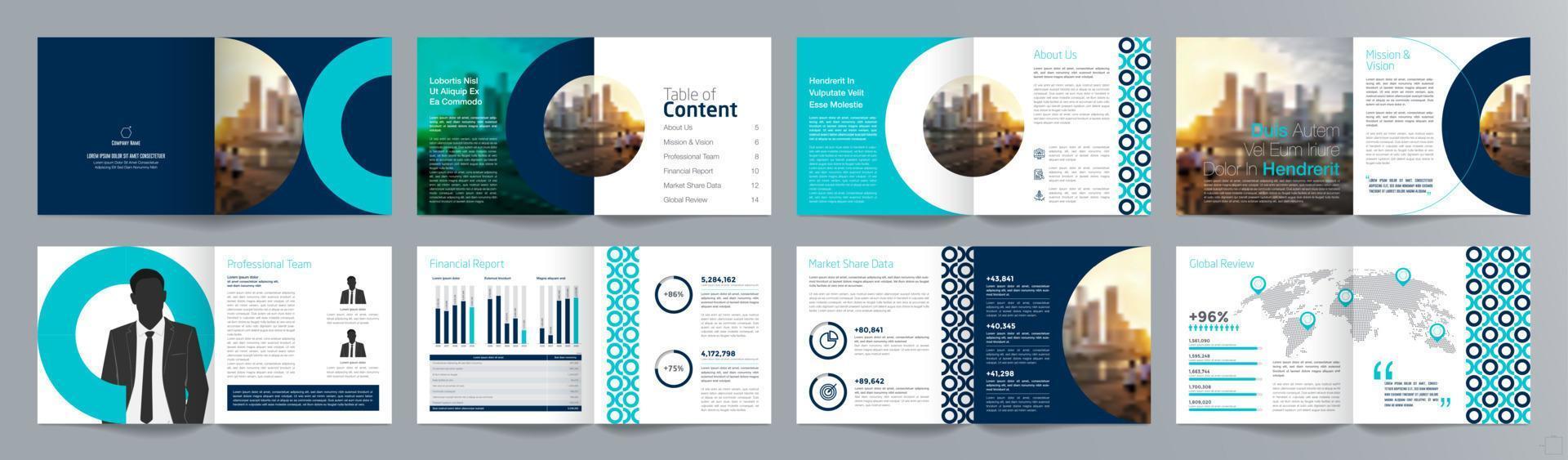 Corporate business presentation guide brochure template, Annual report, 16 page minimalist flat geometric business brochure design template, square size. vector