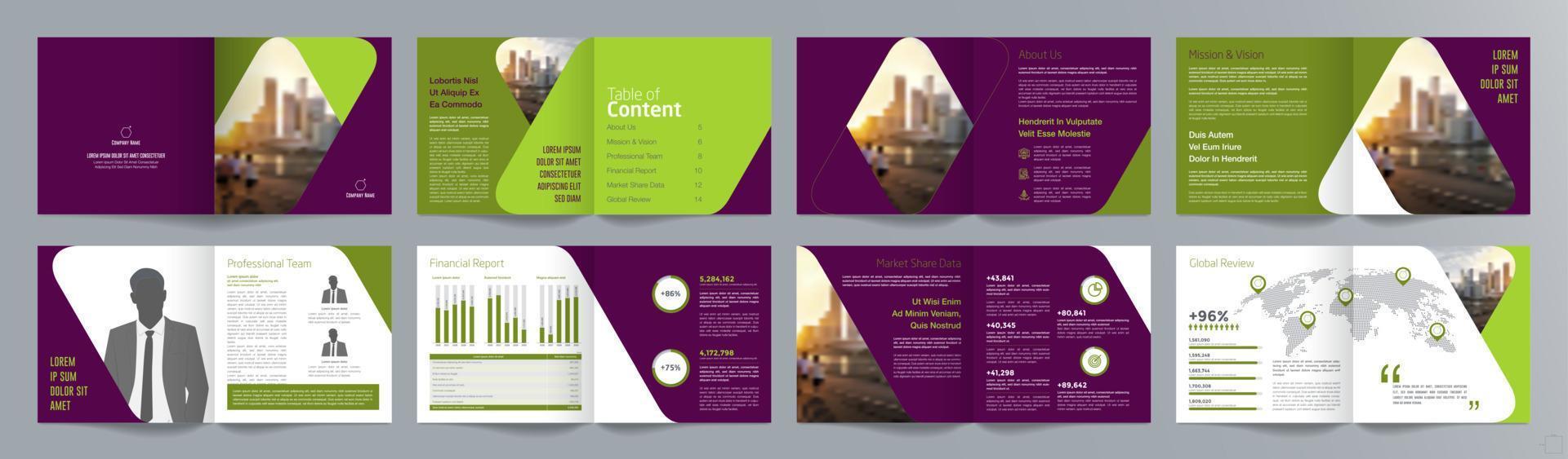 Corporate business presentation guide brochure template, Annual report, 16 page minimalist flat geometric business brochure design template, square size. vector