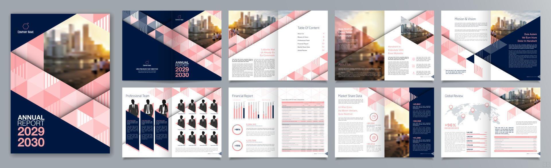 Corporate business presentation guide brochure template, Annual report, 16 page minimalist flat geometric business brochure design template, A4 size. vector