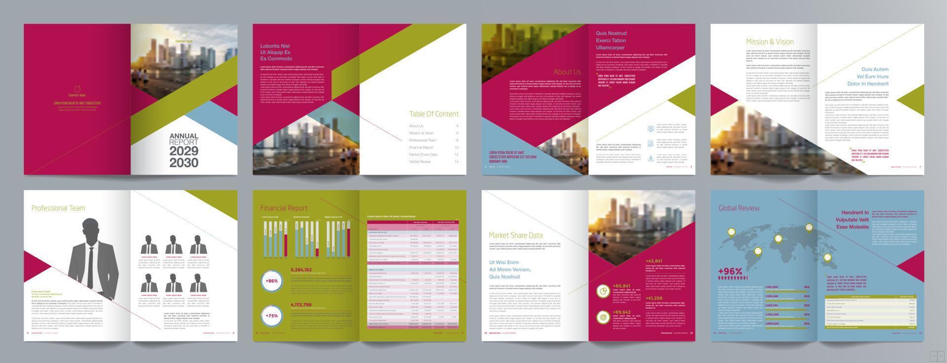 Corporate business presentation guide brochure template, Annual report, 16 page minimalist flat geometric business brochure design template, A4 size. vector