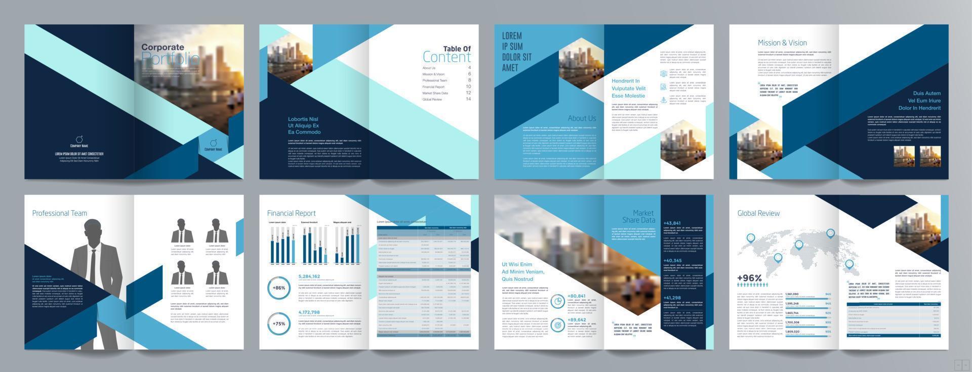 Corporate business presentation guide brochure template, Annual report, 16 page minimalist flat geometric business brochure design template, A4 size. vector