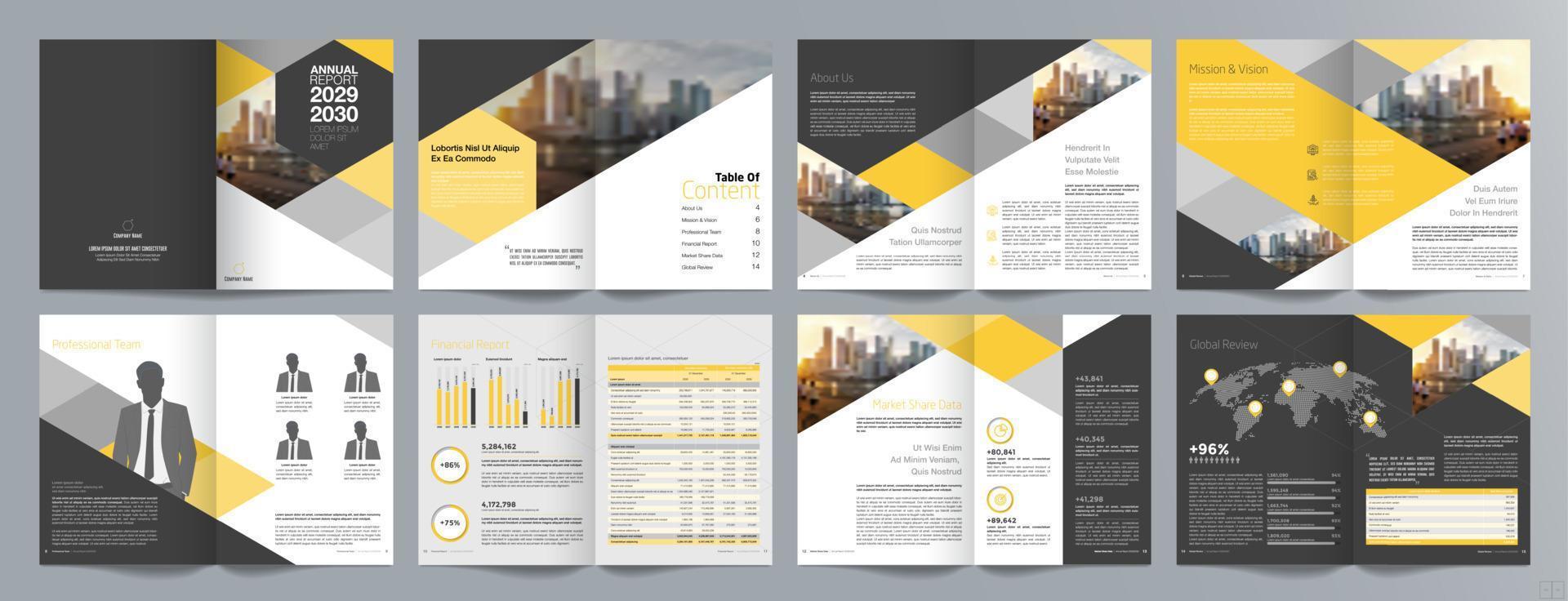 Corporate business presentation guide brochure template, Annual report, 16 page minimalist flat geometric business brochure design template, A4 size. vector