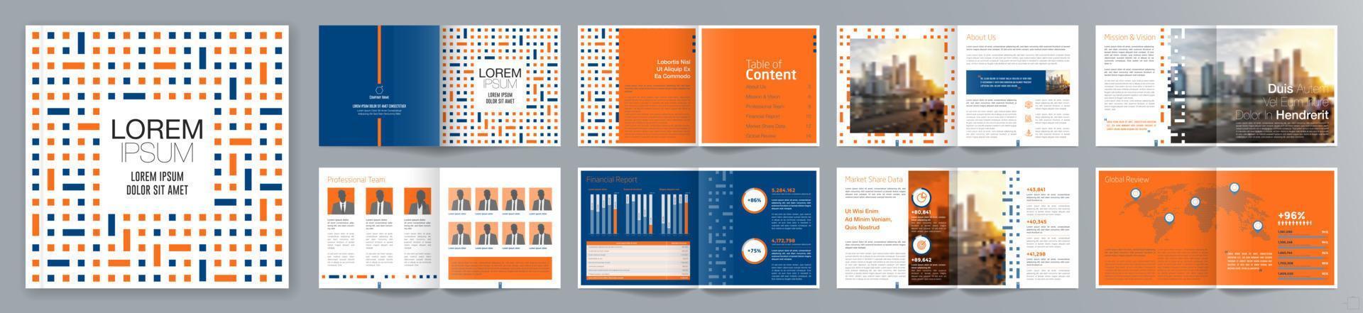 Corporate business presentation guide brochure template, Annual report, 16 page minimalist flat geometric business brochure design template, square size. vector