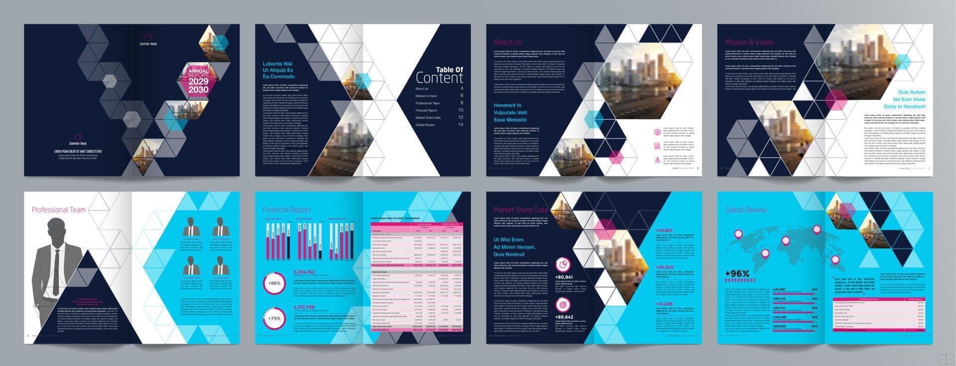 Corporate business presentation guide brochure template, Annual report, 16 page minimalist flat geometric business brochure design template, A4 size. vector