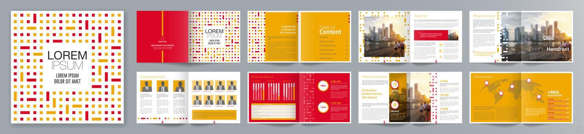 Corporate business presentation guide brochure template, Annual report, 16 page minimalist flat geometric business brochure design template, square size. vector