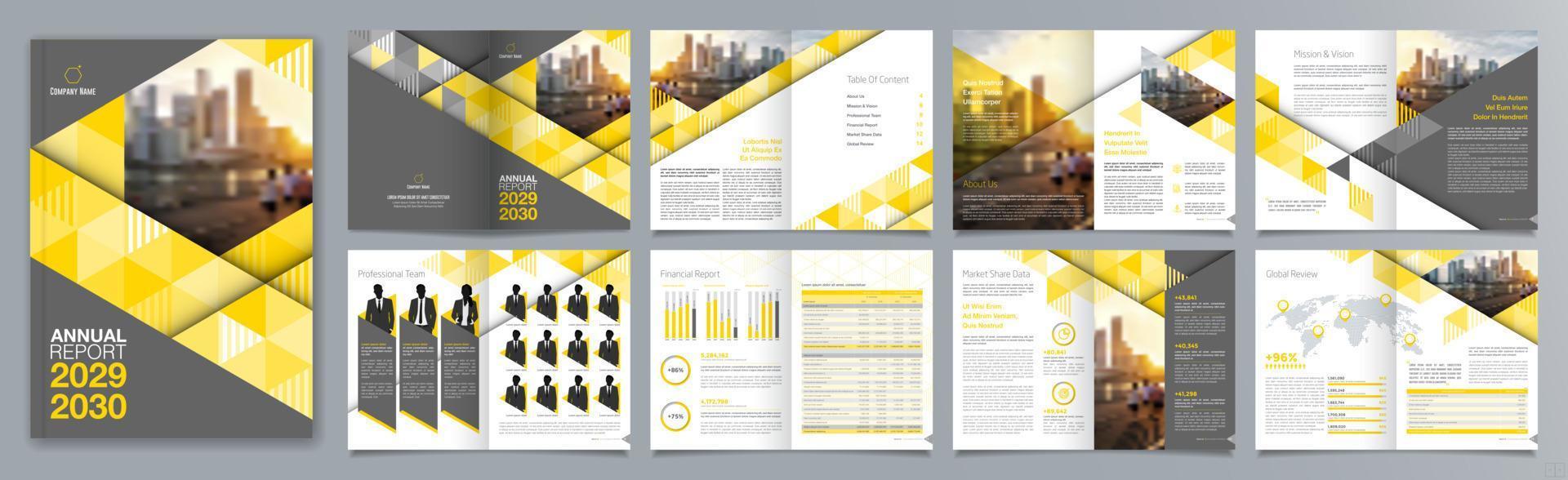 plantilla de folleto de guía de presentación de negocios corporativos, informe anual, plantilla de diseño de folleto de negocios geométrico plano minimalista de 16 páginas, tamaño a4. vector