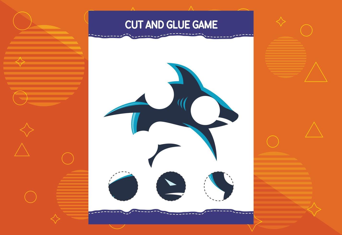 Cut and glue game for kids with fish. Cutting practice for preschoolers. Education worksheet. vector