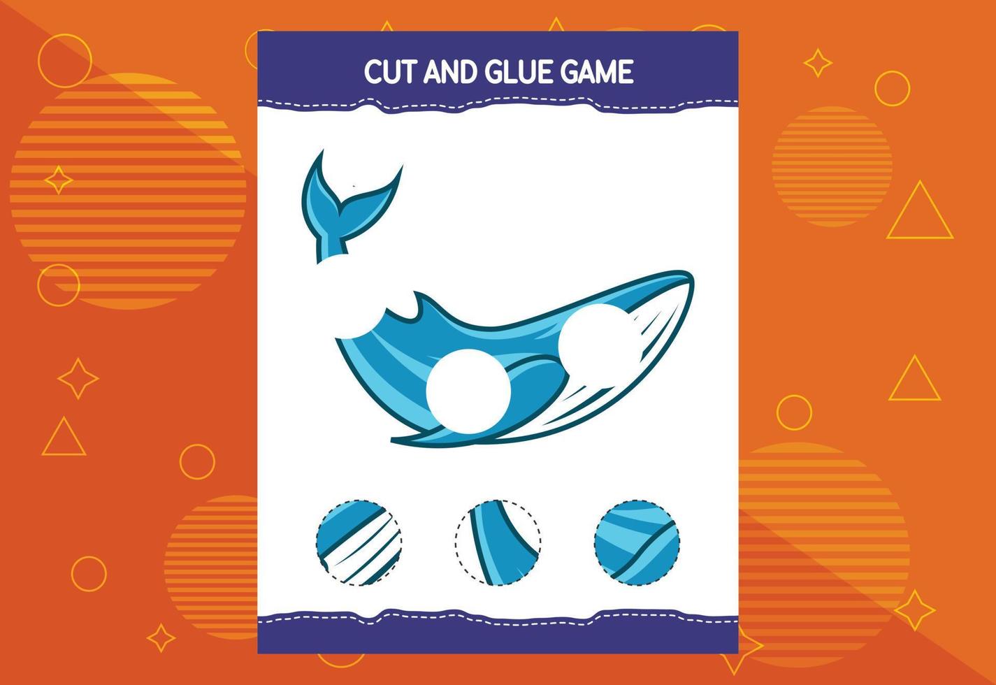Cut and glue game for kids with fish. Cutting practice for preschoolers. Education worksheet. vector