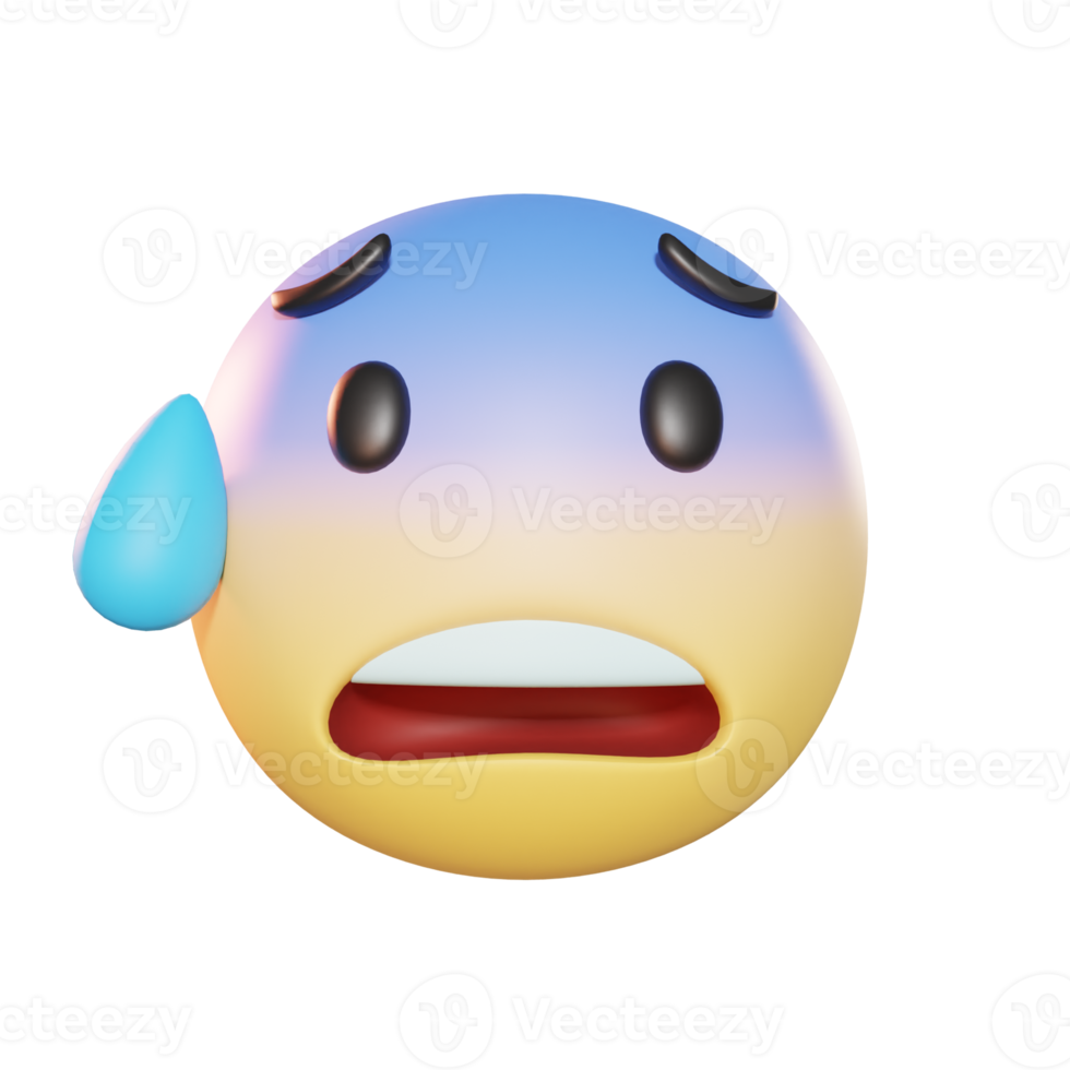 angstig gezicht met zweetemoji 3d illustratie png