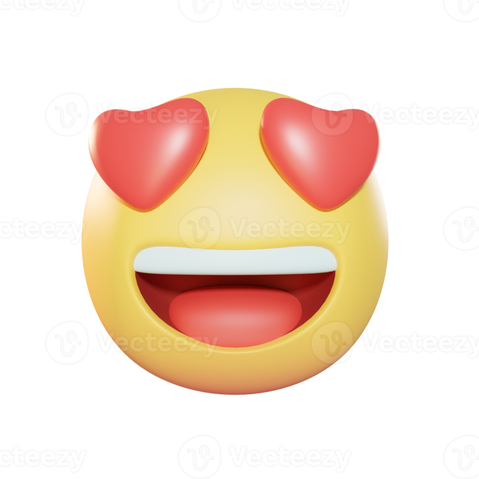 rosto sorridente com olhos de coração emoji ilustração 3d png