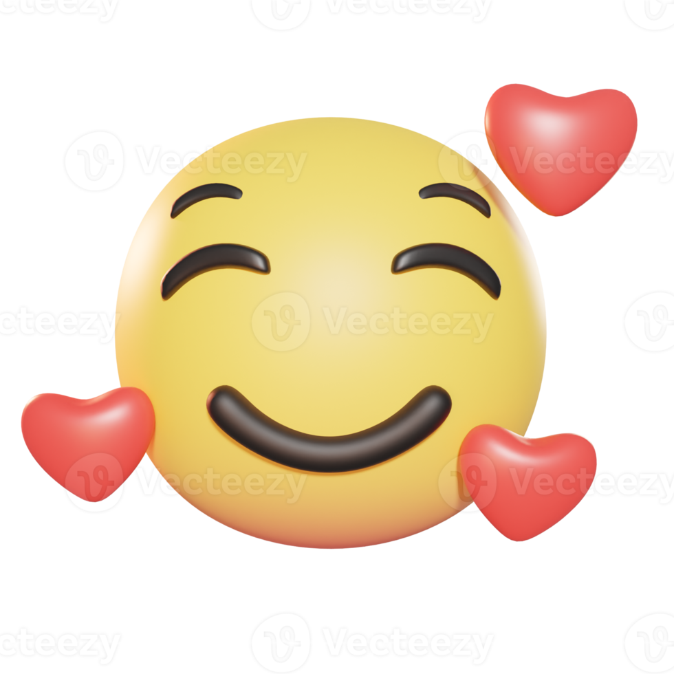 cara sonriente con corazones emoji ilustración 3d png