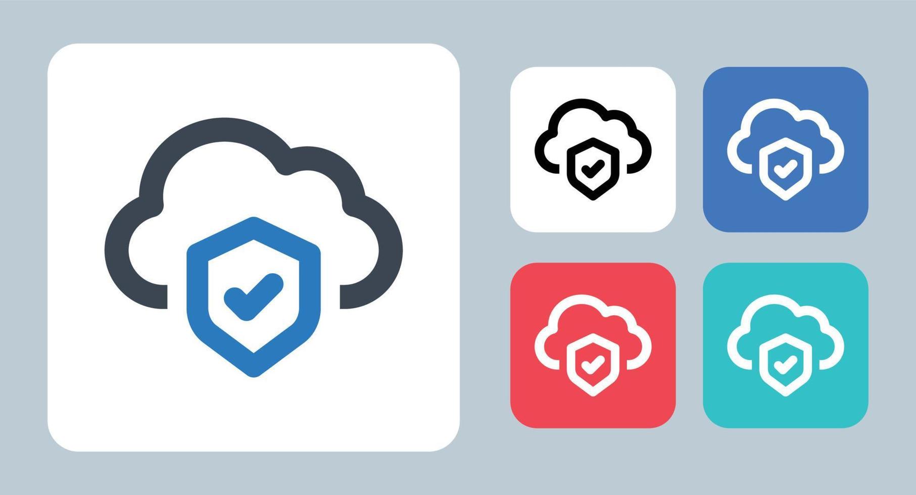 icono de protección en la nube - ilustración vectorial . nube, protección, datos, seguridad, almacenamiento, seguro, proteger, línea, contorno, plano, iconos. vector