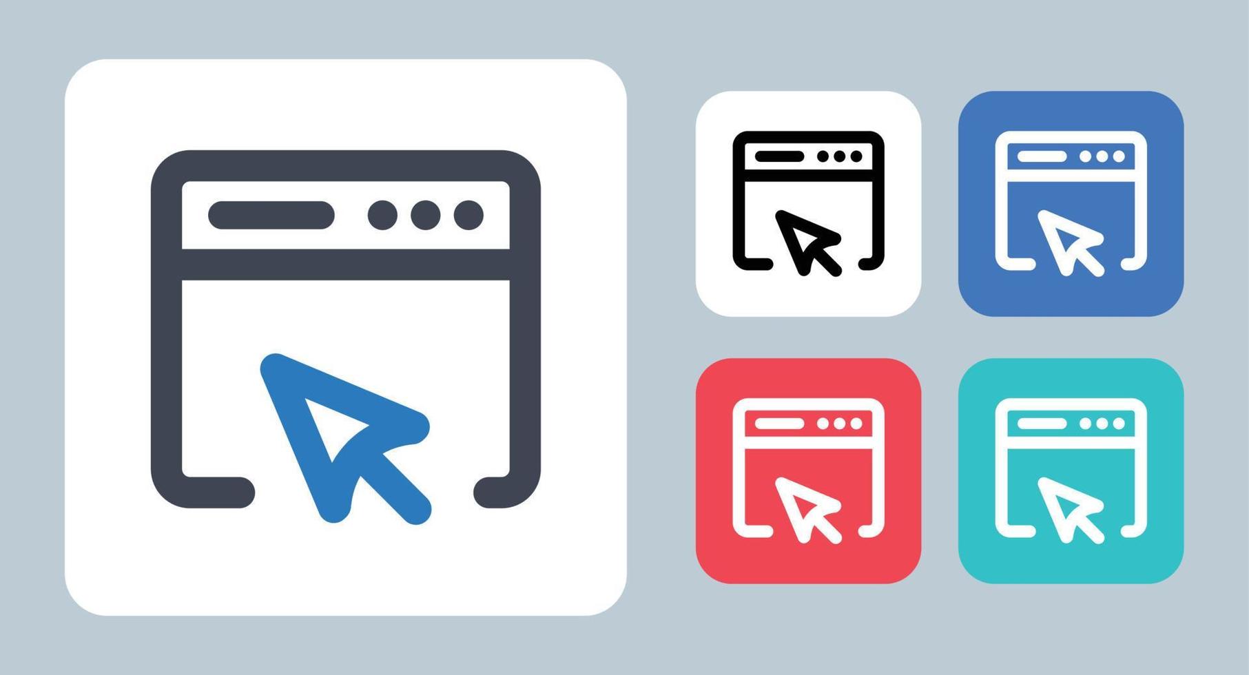 haga clic en el icono - ilustración vectorial. navegador, clic, cursor, sitio web, web, internet, sitio, línea, contorno, plano, iconos. vector