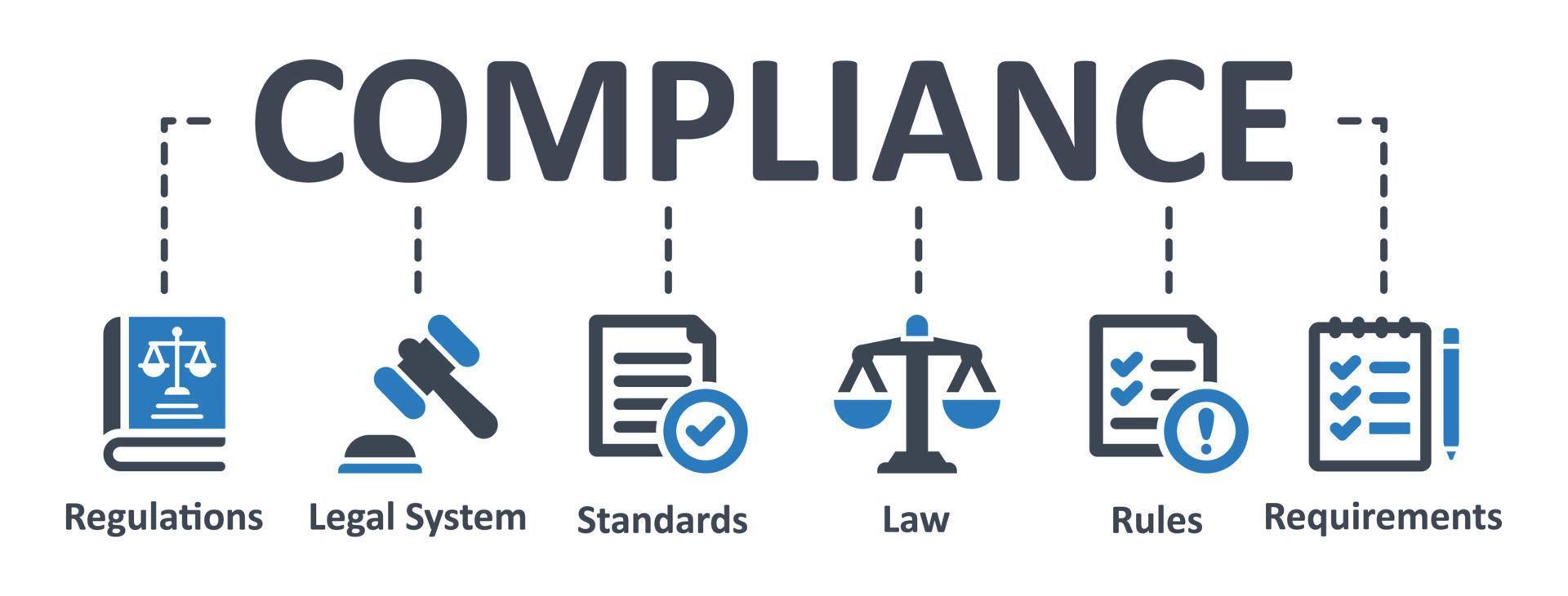 icono de cumplimiento - ilustración vectorial . cumplimiento, regulaciones, estándar, requisitos, gobierno, ley, infografía, plantilla, presentación, concepto, banner, pictograma, conjunto de iconos, iconos. vector