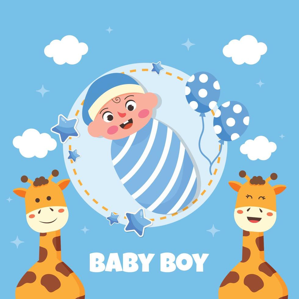 Baby Boy And Giraffe vector