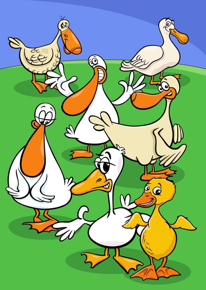 cartoon duck birds farm animal characters group vector